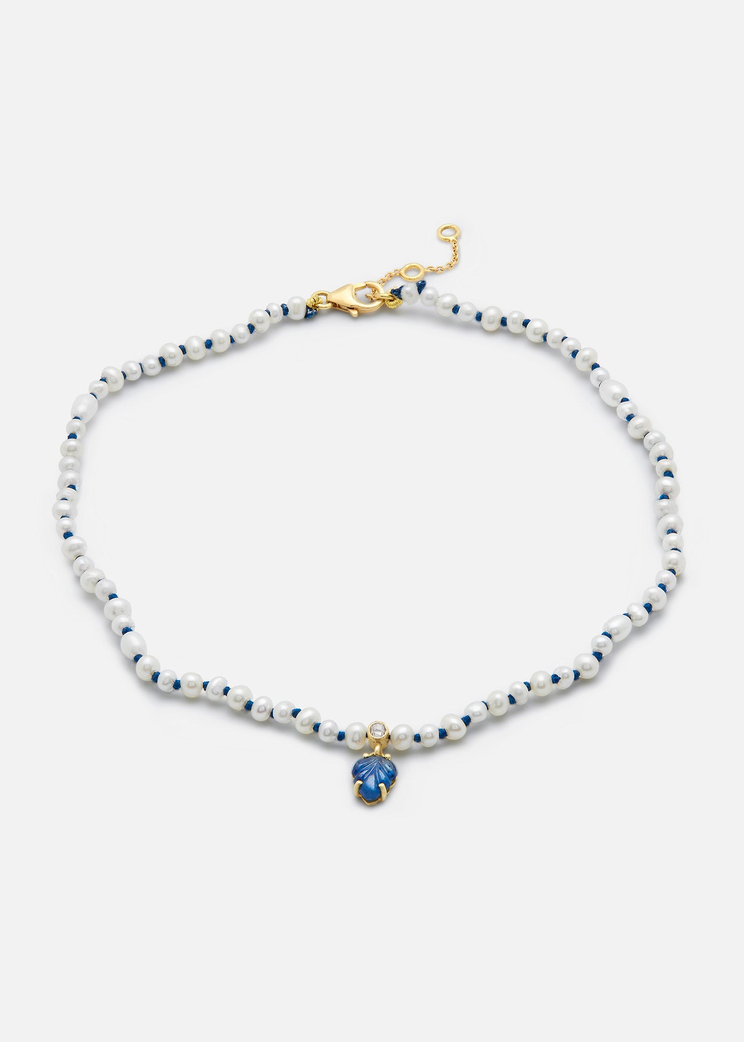 18k Yellow Gold Muna Pearl Anklet with Blue Sapphire Amrapali London