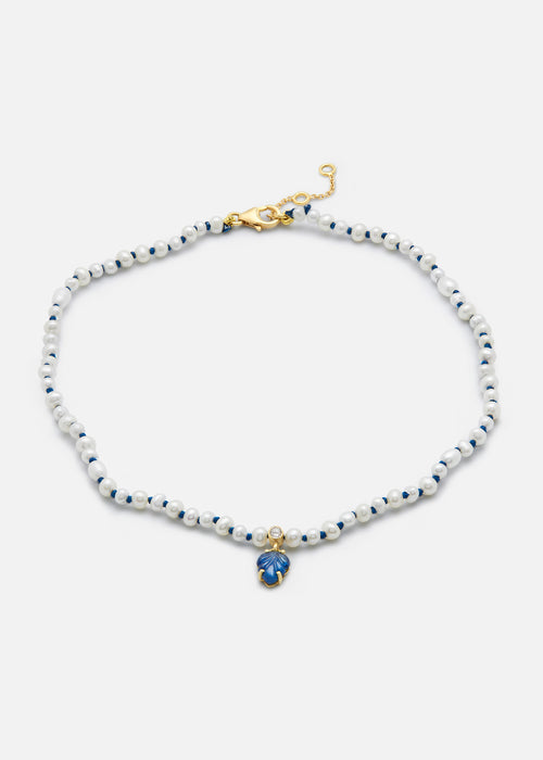 18k Yellow Gold Muna Pearl Anklet with Blue Sapphire
