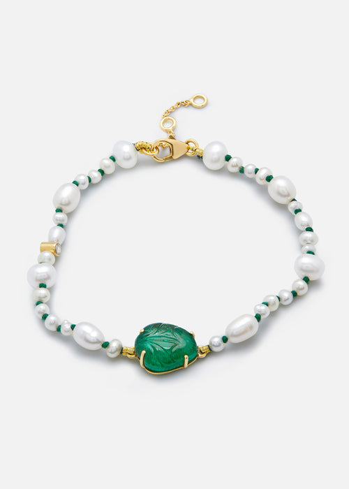 18k Yellow Gold Muna Pearl Bracelet with Emerald