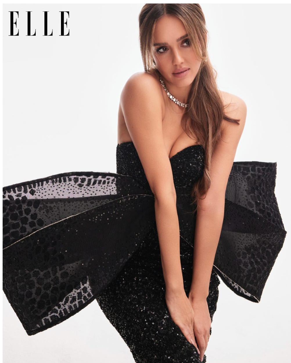 Elle magazine cover of Jessica Alba wearing Amrapali diamond necklace