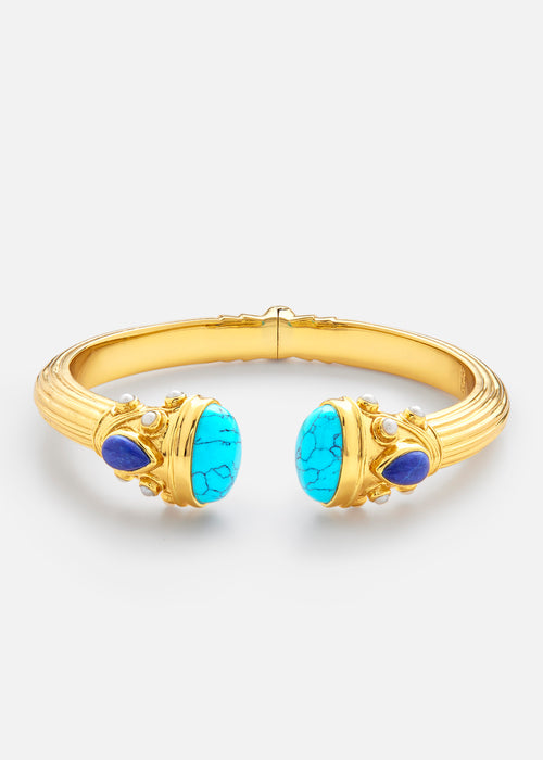 Silver and Gold Plated Turquoise, Lapis, Pearl Petite Sheida Bangle