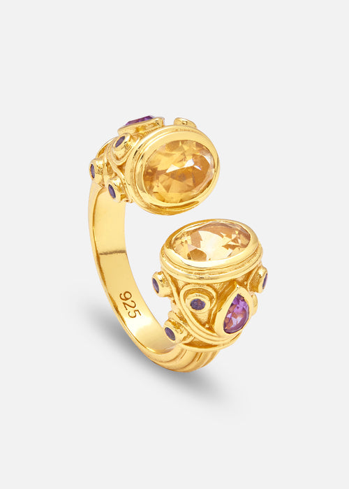 Silver and Gold Plated Citrine, Amethyst, Iolite Petite Sheida Ring