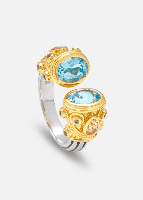 Silver and Gold Plated Blue Topaz and Citrine Petite Sheida Ring