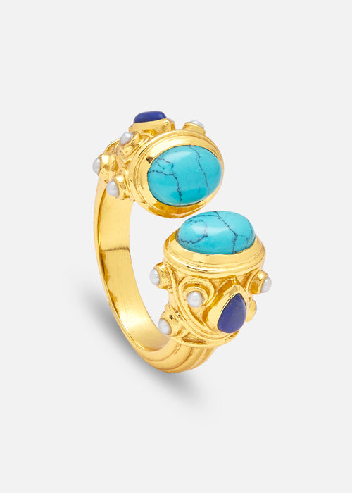 Silver and Gold Plated Turquoise, Lapis, Pearl Skinny Sheida Ring