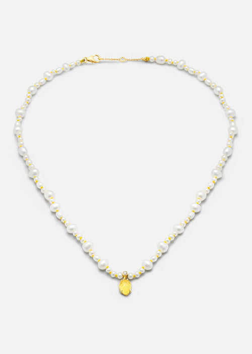 18k Yellow Gold Muna Pearl Necklace with Yellow Sapphire