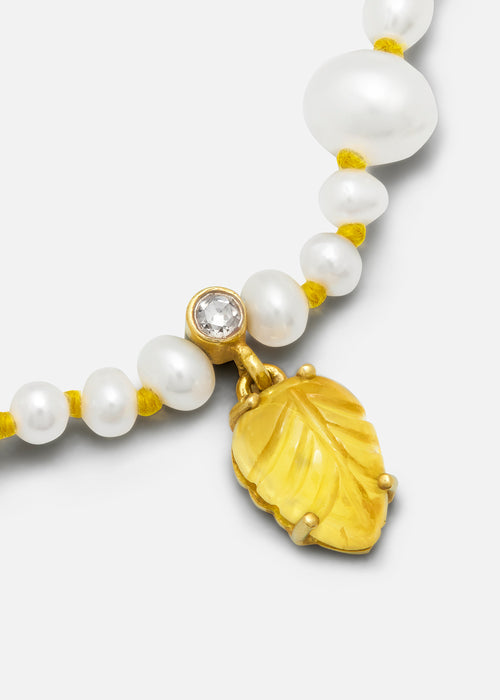 18k Yellow Gold Muna Pearl Necklace with Yellow Sapphire